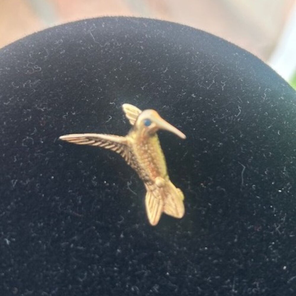 KREMENTZ Gold Hummingbird Saphire Blue Rhinestone PIN BROOCH - Picture 6 of 10